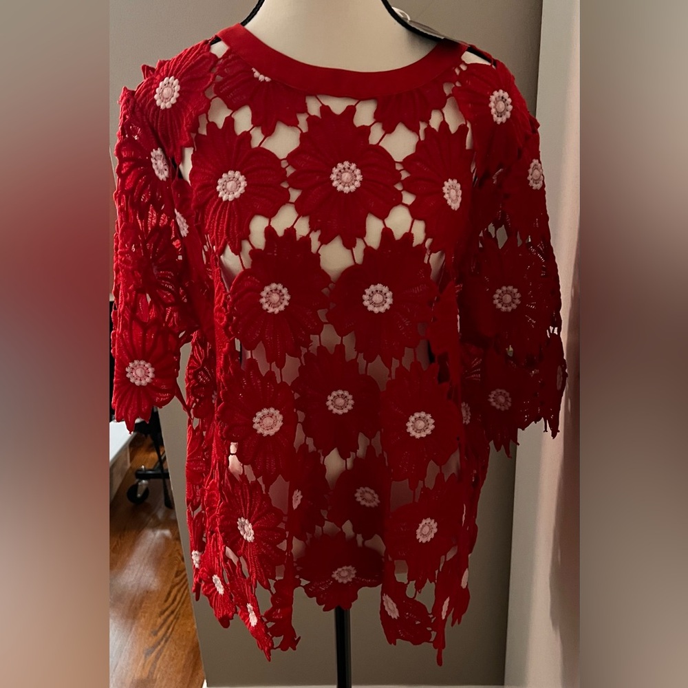 Red Floral Lace Top